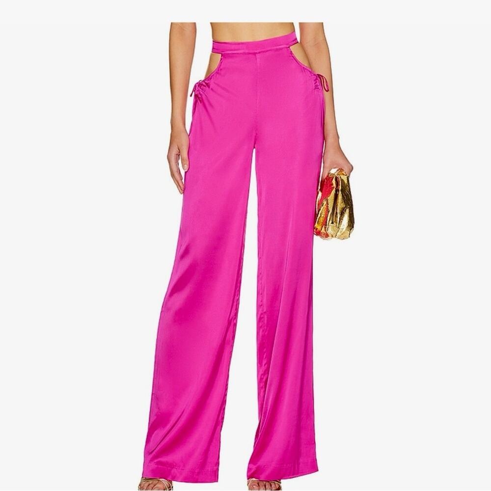 Camila Coelho hot pink satin hip cutout Wide-Leg Pants size small